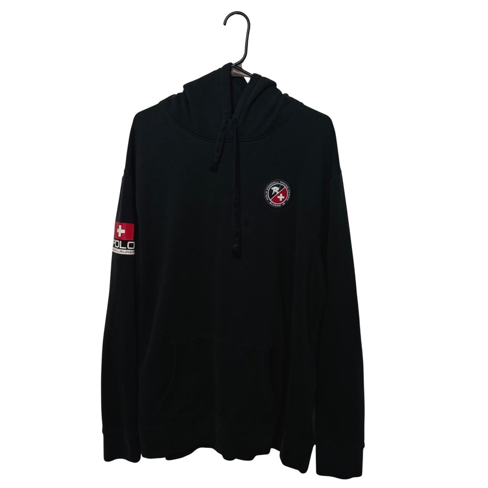 Polo Ralph Lauren Hoodie Mens XXL Black Suisse Downhill Racing Series Patch READ